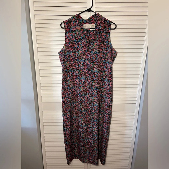 VTG Kathie Lee Collection Sleeveless Collared Button Down Floral Dress Size 14 - Picture 1 of 10
